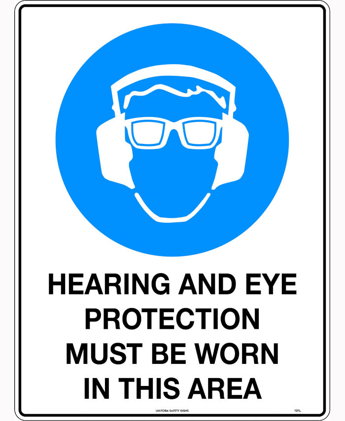 600x400mm - Corflute - Hearing and Eye Protection Must Be Worn in This ...