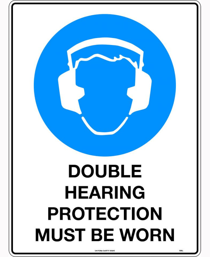 600x400mm - Corflute - Double Hearing Protection Must Be Worn - Uniform ...
