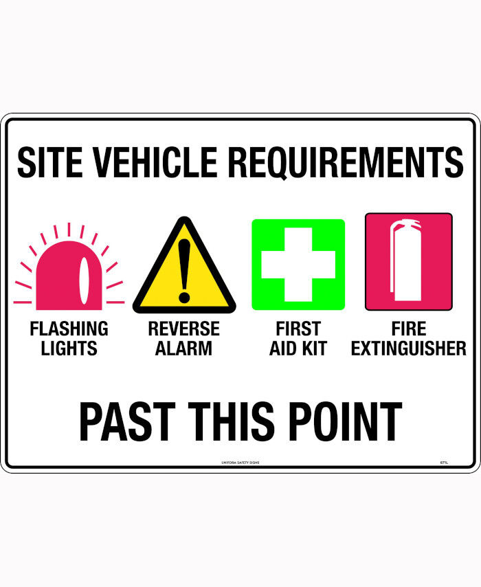 600x400mm - Corflute - Site Vehicle Requirements Flashing Lights etc ...