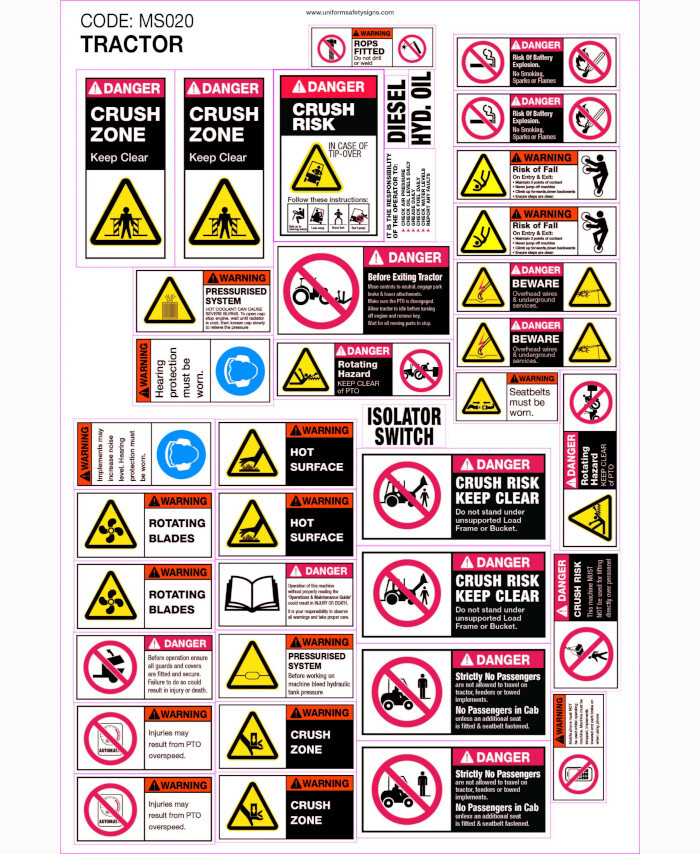 Implement Sticker 395x585mm - Machinery Sticker Sets - Tractor (36 decals per sheet ...