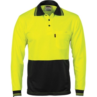 WORKWEAR, SAFETY & CORPORATE CLOTHING SPECIALISTS HiVis Two Tone Cool Breathe Polo Shirt, Long Sleeve-Yellow / Black-L