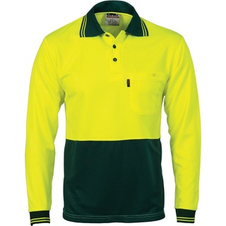 WORKWEAR, SAFETY & CORPORATE CLOTHING SPECIALISTS HiVis Two Tone Cool Breathe Polo Shirt, Long Sleeve-Yellow / Green-L