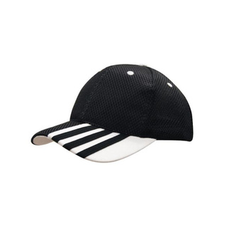WORKWEAR, SAFETY & CORPORATE CLOTHING SPECIALISTS Sandwich Mesh Cap with Striping on Peak