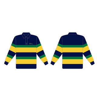 WORKWEAR, SAFETY & CORPORATE CLOTHING SPECIALISTS SUNRAYSIA RUGBY - NAVY, GREEN AND YELLOW STRIPE - WITH SHA LOGO LHS
