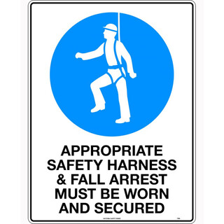 WORKWEAR, SAFETY & CORPORATE CLOTHING SPECIALISTS 600x400mm - Corflute - Appropriate Safety Harness and Fall Arrest Must be Worn and Secured