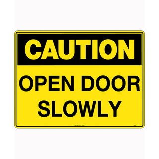 WORKWEAR, SAFETY & CORPORATE CLOTHING SPECIALISTS 300x225mm - Metal - Caution Open Door Slowly