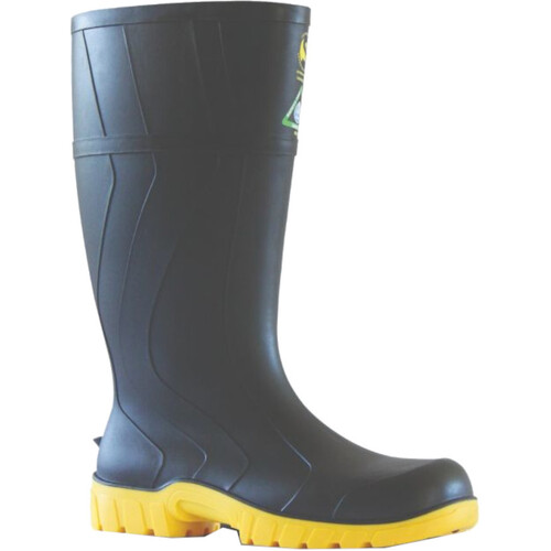 WORKWEAR, SAFETY & CORPORATE CLOTHING SPECIALISTS - Safemate Gumboots - Black / Yellow PVC 300mm Safety Gumboot