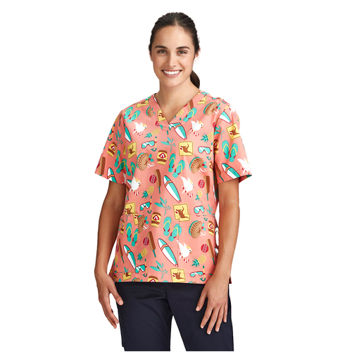 WORKWEAR, SAFETY & CORPORATE CLOTHING SPECIALISTS WOMENS CHRISTMAS S/S V-NECK SCRUB TOP