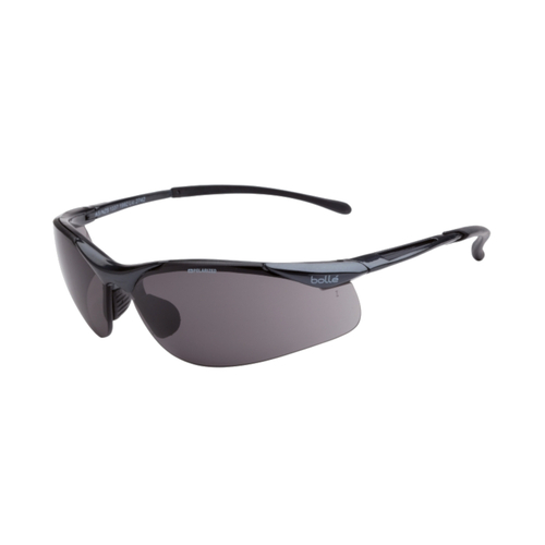 WORKWEAR, SAFETY & CORPORATE CLOTHING SPECIALISTS - CONTOUR Dark Gun Frame Grey Polarised Lens - Soft Drawstring Pouch - Spectacles