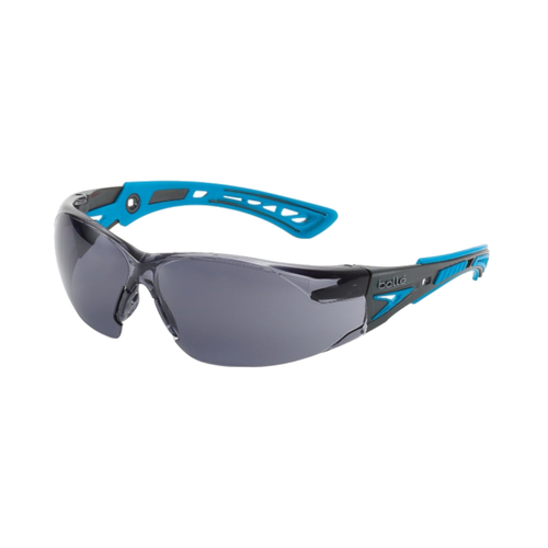 WORKWEAR, SAFETY & CORPORATE CLOTHING SPECIALISTS - RUSH+ SMALL Black / Blue Temples PLATINUM AS/AF Smoke Lens - Spectacles