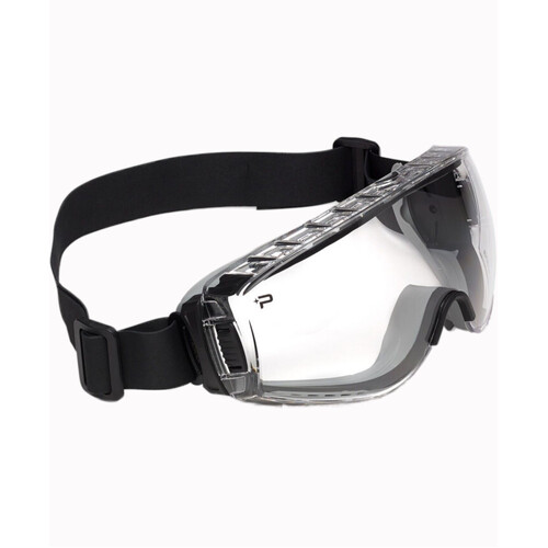 WORKWEAR, SAFETY & CORPORATE CLOTHING SPECIALISTS PILOT 2 PP/TPR Frame PLATINUM AS/AF Clear Lens - Indirect Vented - With Neoprene Strap