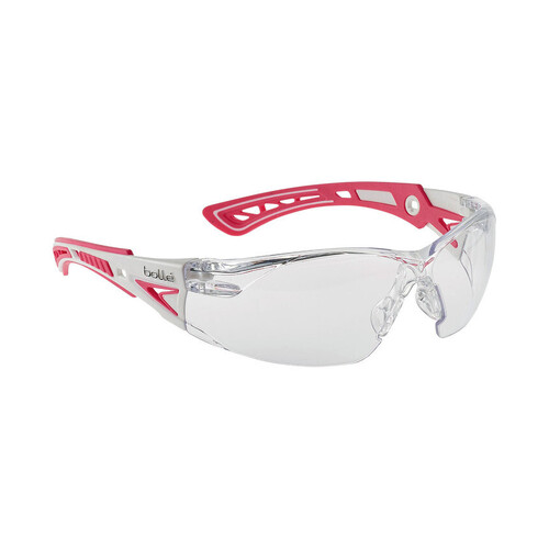 WORKWEAR, SAFETY & CORPORATE CLOTHING SPECIALISTS - RUSH+ SMALL Pink / White Temples PLATINUM AS/AF Clear Lens - Proudly Supporting Breast Cancer Network Australia