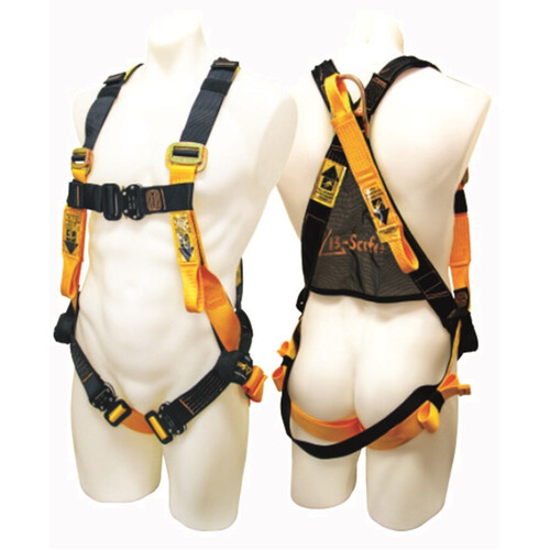 WORKWEAR, SAFETY & CORPORATE CLOTHING SPECIALISTS - FULL BODY HARNESS C/W REAR & FRONT FALL ARREST ATTACH & CON SPACE PTS & QUICK RELEASE BKLS