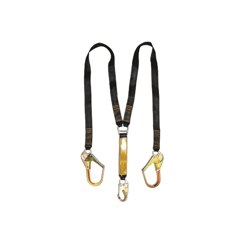 WORKWEAR, SAFETY & CORPORATE CLOTHING SPECIALISTS Shock Absorbing Lanyard B-Safe Web Twin 1.5M Steel Snap Hook & Scaffold Hook 50KG-140KG