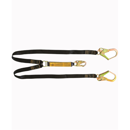 WORKWEAR, SAFETY & CORPORATE CLOTHING SPECIALISTS B-SAFE SHOCK ABSORBING TWIN LANYARD WITH WEBBING AND SNAP/SCAFFOLD HOOKS - 2M
