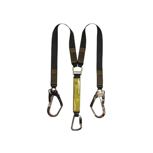 WORKWEAR, SAFETY & CORPORATE CLOTHING SPECIALISTS Shock Absorbing Lanyard B-Safe Web Twin 1.5M Steel Trip Lck Karabiner Scaff Hok 50kg-140KG