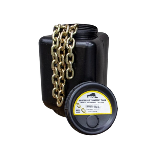 WORKWEAR, SAFETY & CORPORATE CLOTHING SPECIALISTS Chain Transport Grade 70 Gold 8mm 50kg, Each Pail Pack x 35M
