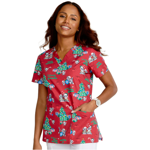 WORKWEAR, SAFETY & CORPORATE CLOTHING SPECIALISTS Christmas Print Scrub Top - MEOWY CHRISTMOUSE