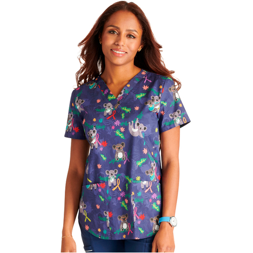 WORKWEAR, SAFETY & CORPORATE CLOTHING SPECIALISTS - V NECK PRINT TOP KOALAS CARE