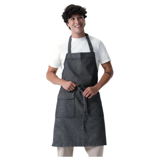 WORKWEAR, SAFETY & CORPORATE CLOTHING SPECIALISTS Utility Bib Apron- Black/ Natural