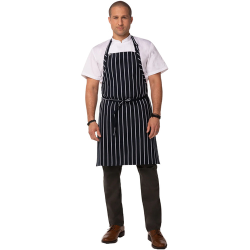 WORKWEAR, SAFETY & CORPORATE CLOTHING SPECIALISTS - Navy / White Pin Striped Bib Apron No Pocket