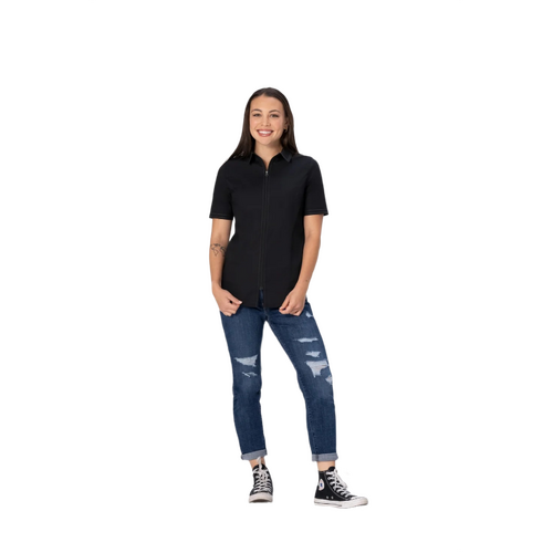 WORKWEAR, SAFETY & CORPORATE CLOTHING SPECIALISTS Cody Women's Zip Work Shirt- Black