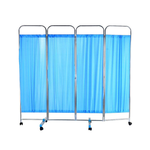 WORKWEAR, SAFETY & CORPORATE CLOTHING SPECIALISTS - PRIVACY SCREEN, FOUR-FOLD WITH WHEELS, STAINLESS STEEL FRAME