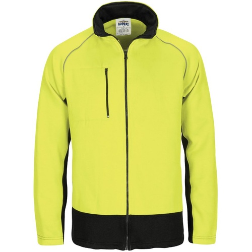 WORKWEAR, SAFETY & CORPORATE CLOTHING SPECIALISTS HIVIS 2 TONE FULL ZIP FLEECY SWEAT SHIRT WITH TWO SIDE ZIPPED POCKETS-Yellow / Navy-S