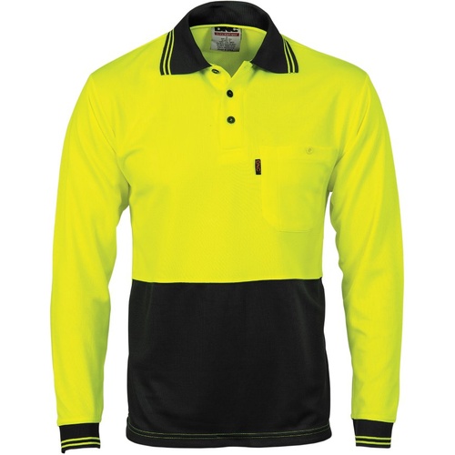 WORKWEAR, SAFETY & CORPORATE CLOTHING SPECIALISTS HiVis Two Tone Cool Breathe Polo Shirt, Long Sleeve-Yellow / Black-4XL