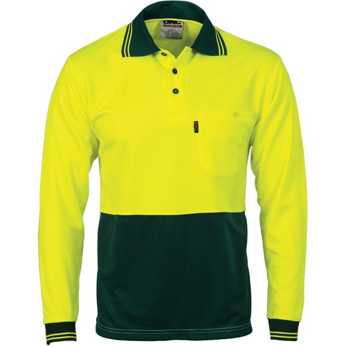 WORKWEAR, SAFETY & CORPORATE CLOTHING SPECIALISTS HiVis Two Tone Cool Breathe Polo Shirt, Long Sleeve-Yellow / Green-XS