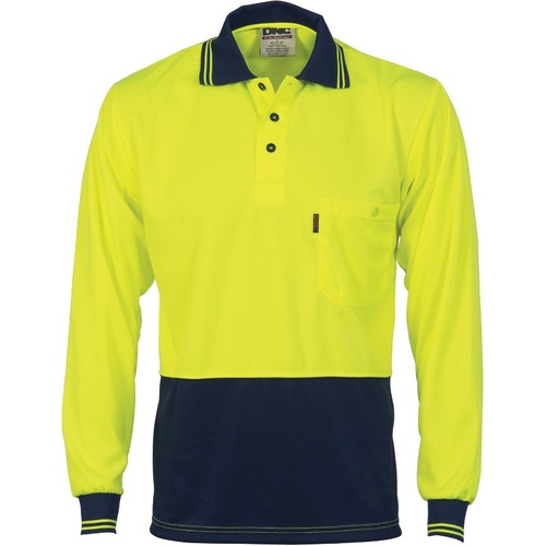 WORKWEAR, SAFETY & CORPORATE CLOTHING SPECIALISTS HiVis Two Tone Cool Breathe Polo Shirt, Long Sleeve-Yellow / Navy-L