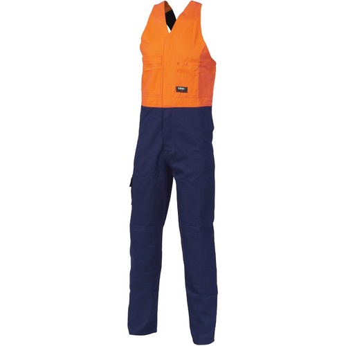 WORKWEAR, SAFETY & CORPORATE CLOTHING SPECIALISTS HiVis Two Tone Cotton Action Back Overall-Orange / Navy-112R