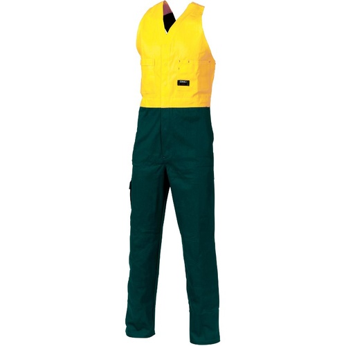 WORKWEAR, SAFETY & CORPORATE CLOTHING SPECIALISTS HiVis Two Tone Cotton Action Back Overall-Yellow / Green-92S