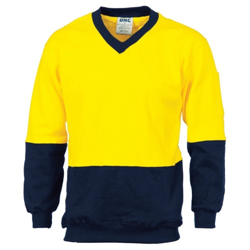 WORKWEAR, SAFETY & CORPORATE CLOTHING SPECIALISTS - HiVis Two Tone Cotton Fleecy Sweat Shirt V-Neck