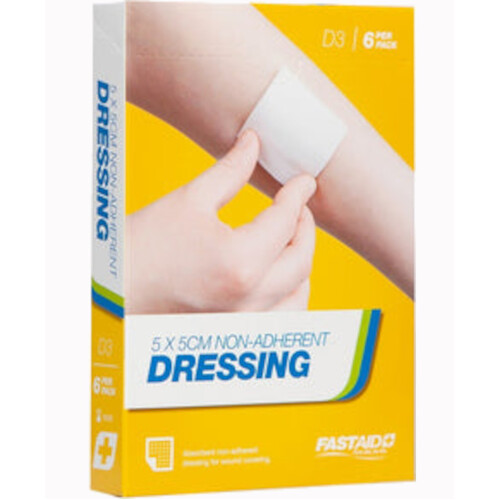 WORKWEAR, SAFETY & CORPORATE CLOTHING SPECIALISTS NON-ADHERENT DRESSING, 5 X 5CM, 6PK