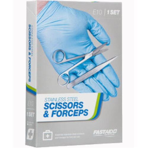 WORKWEAR, SAFETY & CORPORATE CLOTHING SPECIALISTS INSTRUMENT SET, 12.5CM STAINLESS STEEL SCISSORS AND FORCEPS, 1PK