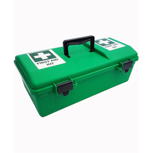 WORKWEAR, SAFETY & CORPORATE CLOTHING SPECIALISTS PLASTIC FIRST AID BOX, 1 TRAY, LARGE, GREEN, EMPTY