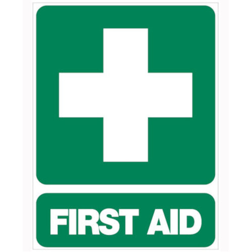 WORKWEAR, SAFETY & CORPORATE CLOTHING SPECIALISTS SIGN, FIRST AID, 600 X 450MM, POLY