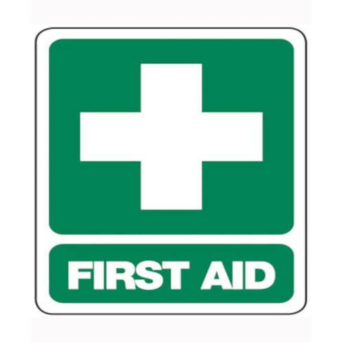 WORKWEAR, SAFETY & CORPORATE CLOTHING SPECIALISTS SIGN, FIRST AID, 300 X 225MM, POLY