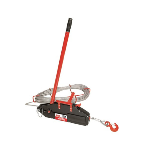 WORKWEAR, SAFETY & CORPORATE CLOTHING SPECIALISTS ALUM. WIRE ROPE HOIST 800KG C/W 20MT WIRE ROPE&REEL & Safety Hook