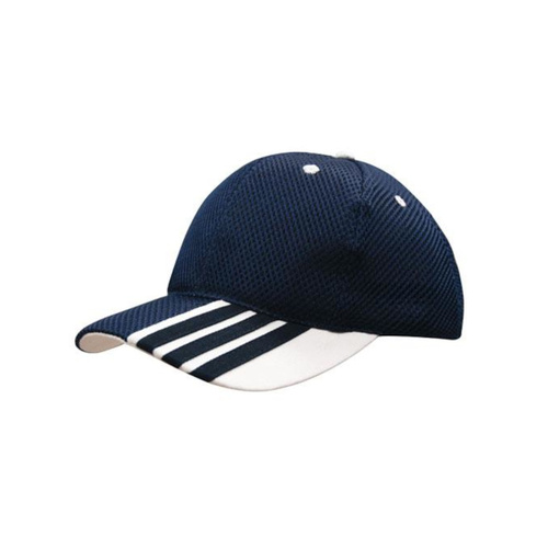 WORKWEAR, SAFETY & CORPORATE CLOTHING SPECIALISTS - Sandwich Mesh Cap with Striping on Peak