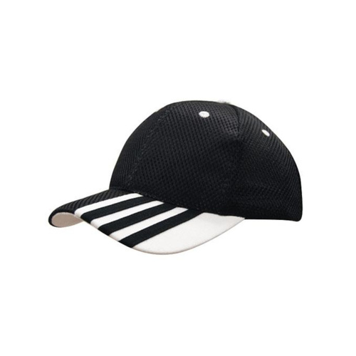 WORKWEAR, SAFETY & CORPORATE CLOTHING SPECIALISTS Sandwich Mesh Cap with Striping on Peak