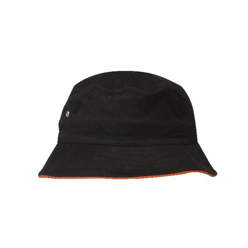 WORKWEAR, SAFETY & CORPORATE CLOTHING SPECIALISTS Brushed Sports Twill Bucket Hat-Black / Orange-M/L