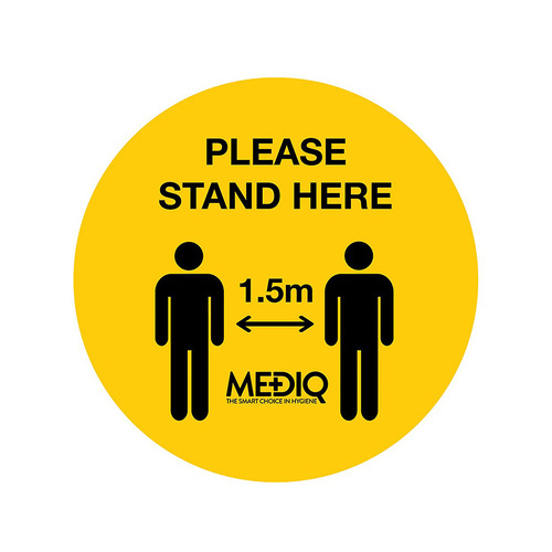 WORKWEAR, SAFETY & CORPORATE CLOTHING SPECIALISTS DISCONTINUED - Floor Decal Please Stand Here 1.5m Yellow - Pack of 10