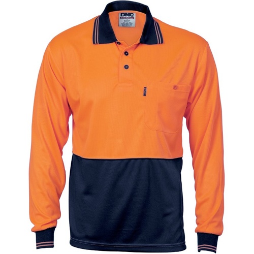 WORKWEAR, SAFETY & CORPORATE CLOTHING SPECIALISTS - HiVis Two Tone Cool Breathe Polo Shirt, Long Sleeve