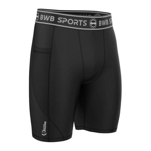 WORKWEAR, SAFETY & CORPORATE CLOTHING SPECIALISTS SHA BLACK SHORTS WITH SHA LOGO FRONT RHS - ALL WHITE SYMBOL