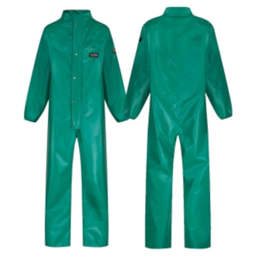 WORKWEAR, SAFETY & CORPORATE CLOTHING SPECIALISTS - Chemmaster Green PVC Coverall with Collar - Small