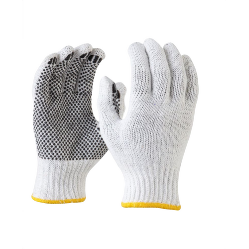 WORKWEAR, SAFETY & CORPORATE CLOTHING SPECIALISTS Knitted Poly/Cotton Glove with PVC Dots - Mens Carded - White - N/A