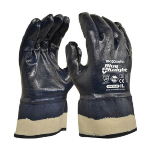 WORKWEAR, SAFETY & CORPORATE CLOTHING SPECIALISTS - Blue Knight Safety Cuff Fully Coated Nitrile Glove