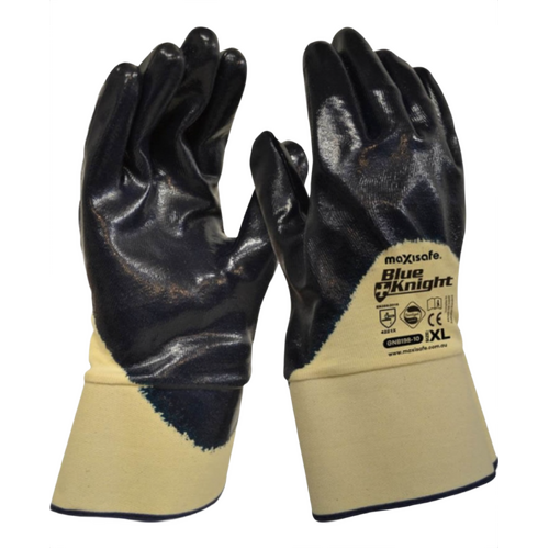WORKWEAR, SAFETY & CORPORATE CLOTHING SPECIALISTS Blue Knight Nitrile 3/4 Dipped Glove with Safety Cuff - XLarge